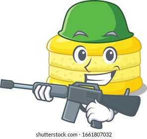 A cute picture of lemon macaron Army with machine gun