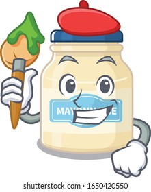 A cute picture of mayonnaise as an Artist having a brush