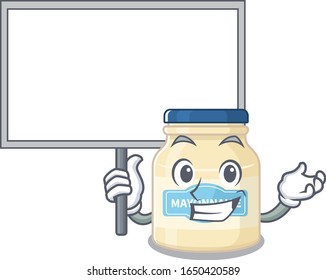 A cute picture of mayonnaise mascot design with a board