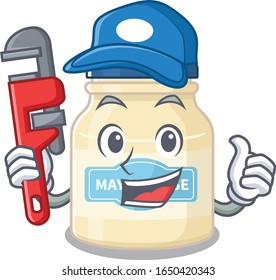 A cute picture of mayonnaise working as a Plumber