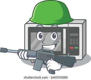 A cute picture of microwave Army with machine gun