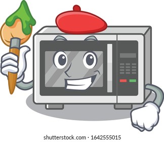 A cute picture of microwave as an Artist having a brush