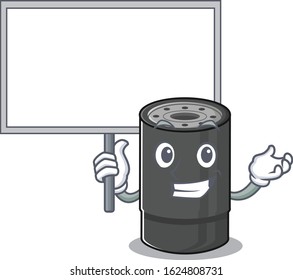 A cute picture of oil filter cute cartoon character bring a board