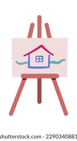 Cute picture on easel flat icon Art therapy. Vector illustration