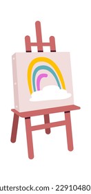 Cute picture on easel flat icon Art therapy. Vector illustration