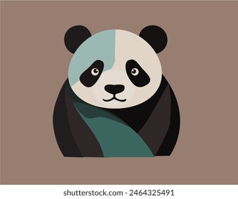 It’s a cute picture of a panda. The panda is black and white. The background is a light pink color