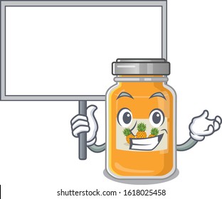 A cute picture of pineapple jam cute cartoon character bring a board