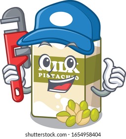 A cute picture of pistachio milk working as a Plumber