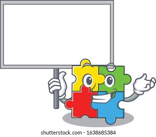 A cute picture of puzzle toy mascot design with a board