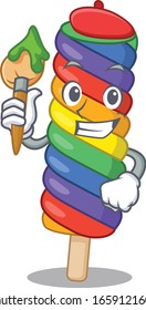 A cute picture of rainbow ice cream as an Artist having a brush
