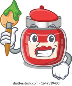 A cute picture of raspberry jam as an Artist having a brush