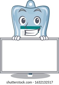 A cute picture of saline bag grinning with board