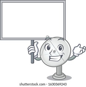 A cute picture of satellite dish cute cartoon character bring a board