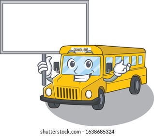 A cute picture of school bus mascot design with a board