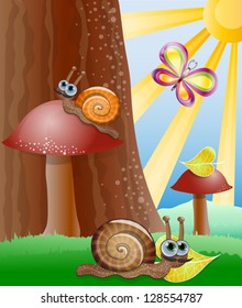Cute picture with snails. Illustration 10 version