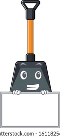 A cute picture of snow shovel grinning with board