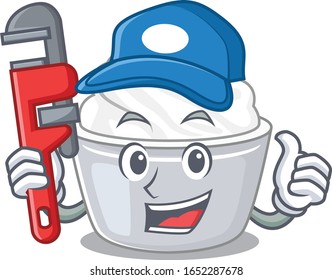 A cute picture of sour cream working as a Plumber