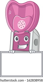 A cute picture of steam inhaler grinning with board