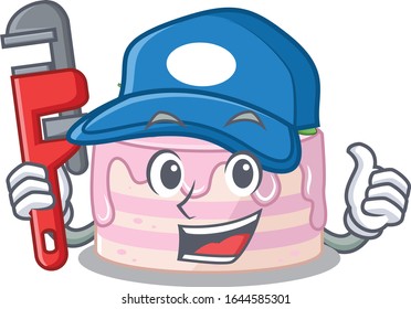 A cute picture of strawberry cake working as a Plumber