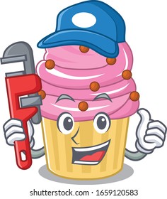 A cute picture of Strawberry cupcake vworking as a Plumber