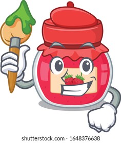 A cute picture of strawberry jam as an Artist having a brush