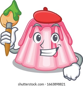 A cute picture of strawberry jelly as an Artist having a brush