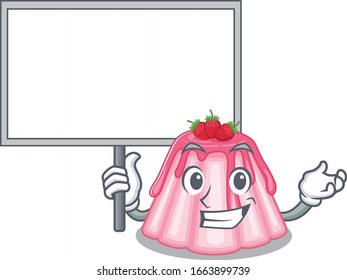 A cute picture of strawberry jelly mascot design with a board