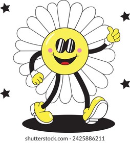 cute picture of walking flowers, smile, good job, cartoon