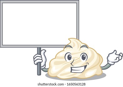 A cute picture of whipped cream mascot design with a board
