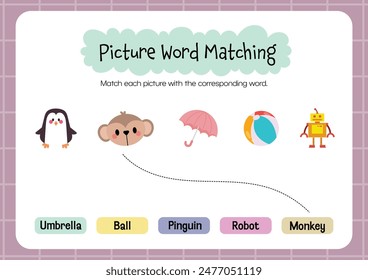 cute picture word matching worksheet printable for kids education fun learning