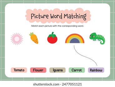 cute picture word matching worksheet printable for kids education fun learning