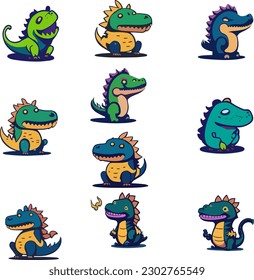 cute pictures of cute and colorful alligator animals, this vector icon is cute and funny, amphibian tail safari