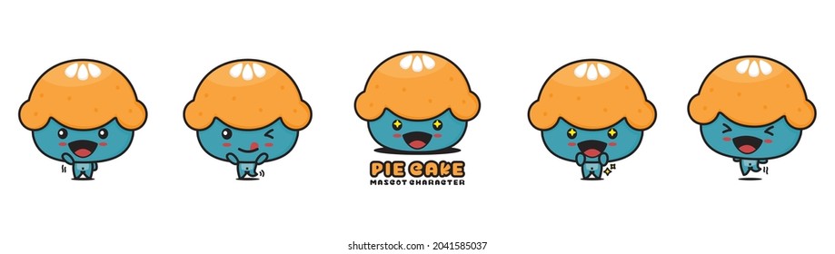 cute pie cake mascot, food cartoon illustration, with different facial expressions and poses, isolated on white background