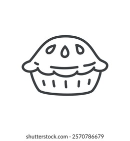 Cute pie icon. Hand drawn monochrome illustration of a pumpkin pie isolated on a white background. Vector 10 EPS.