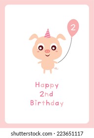 cute pig 2nd birthday card