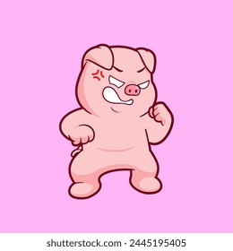 Cute pig angry frustated cartoon vector icon illustration. Flat style animal cartoon logo mascot