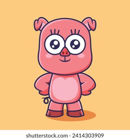 Cute pig animal cartoon character vector Illustration