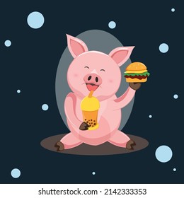 Cute pig animal cartoon illustration