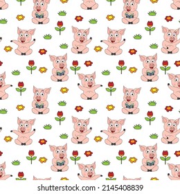 cute pig animal cartoon pattern