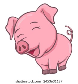 Cute pig animal illustration on isolated white background, cool for stickers, logos, t-shirts, coloring books, etc.