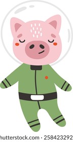 Cute pig animal in space, animal dressed in cosmonaut suit, isolated vector