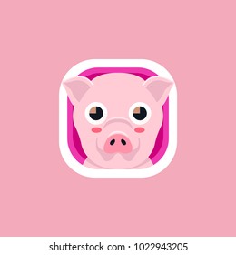 Cute pig app icons logo illustration vector isolated with funny face and flat graphic style