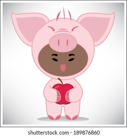 Cute Pig and Apple