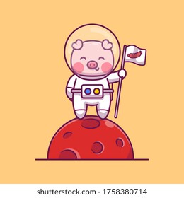 Cute Pig Astronaut Cartoon Vector Icon Illustration. Space Animal Icon Concept Isolated Premium Vector. Flat Cartoon Style