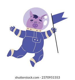 Cute Pig Astronaut Character in Space Suit Vector Illustration