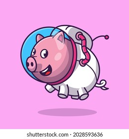 Cute Pig Astronaut Floating Cartoon Vector Icon Illustration. Animal Technology Icon Concept Isolated Premium Vector. Flat Cartoon Style