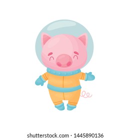 Cute pig astronaut. Vector illustration on white background.