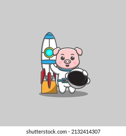 cute pig astronaut vector illustration