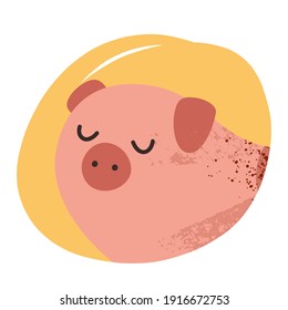 Cute pig avatar, cute farm animal hand drawn illustration, isolated vector illustration, good as sticker