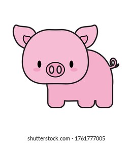 cute pig baby kawaii, line and fill style icon vector illustration design